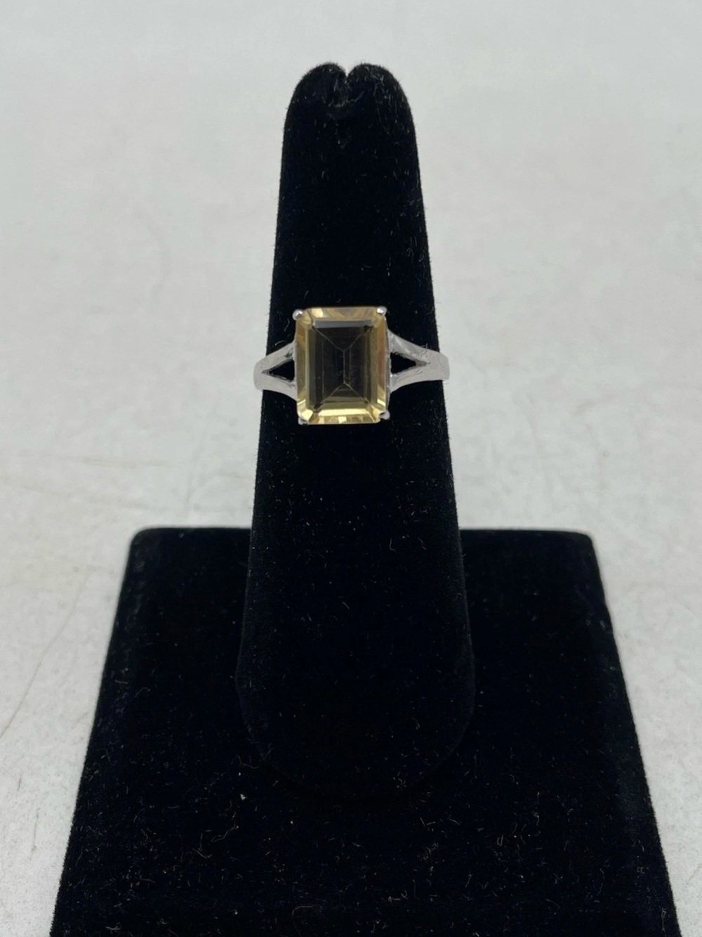 10K White Gold Yellow Emerald-Cut Citrine Ring